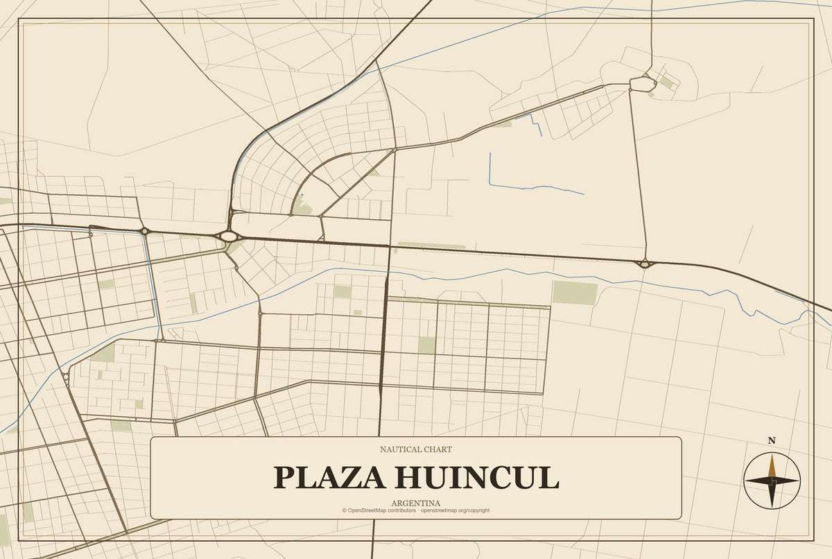 Plaza Huincul, Argentina City Map Aluminum Sign in Heritage Nautical style