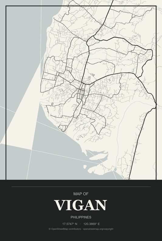 Vigan, Philippines City Map Aluminum Sign in Museum Plaque style