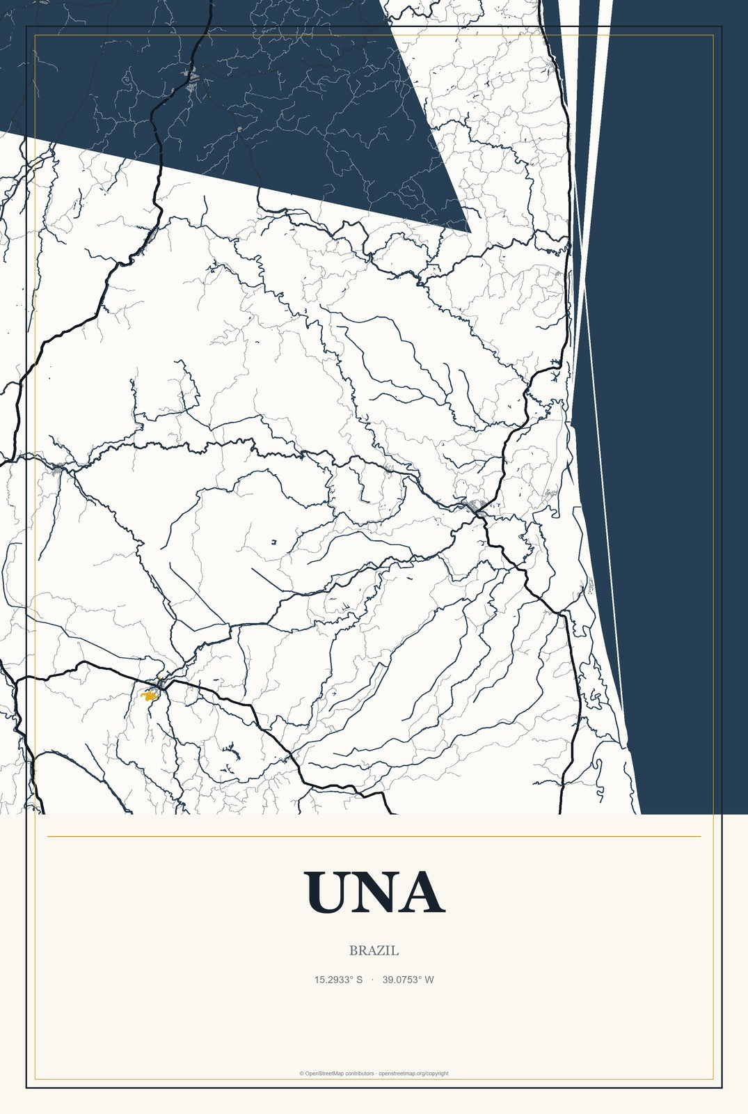 Una, Brazil City Map Aluminum Sign in Citrine Modern style