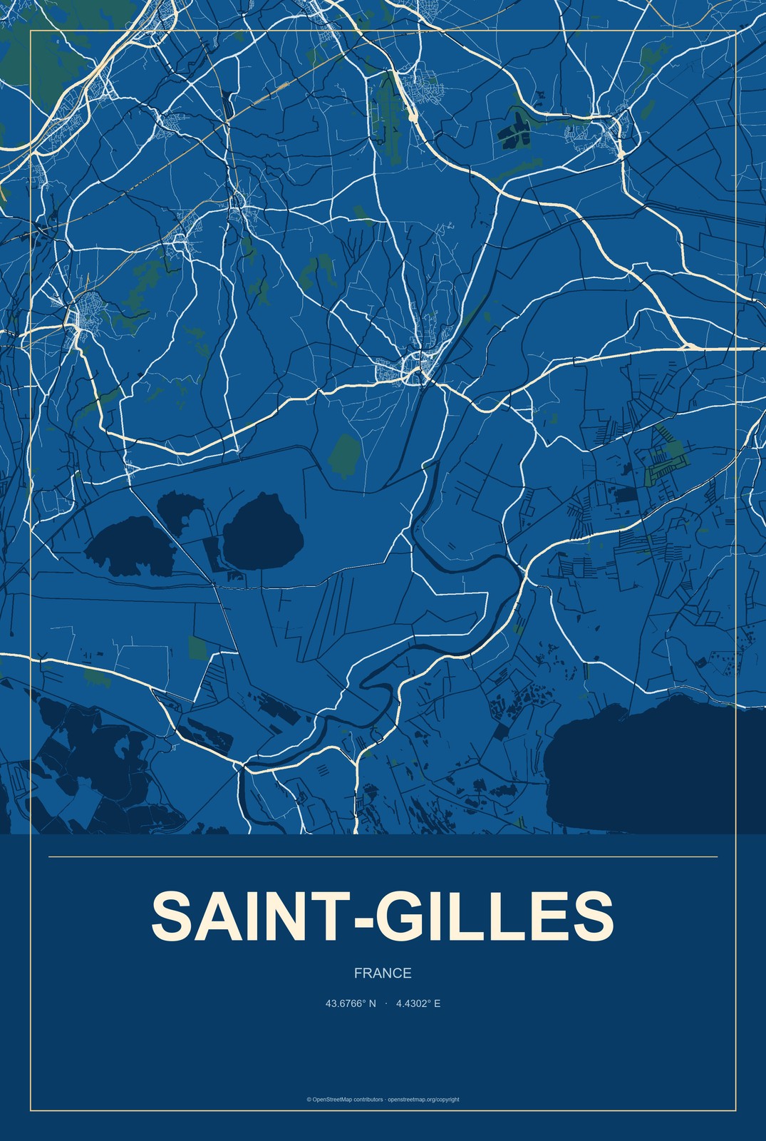 Saint-Gilles, France City Map Aluminum Sign in Harbor Cobalt style