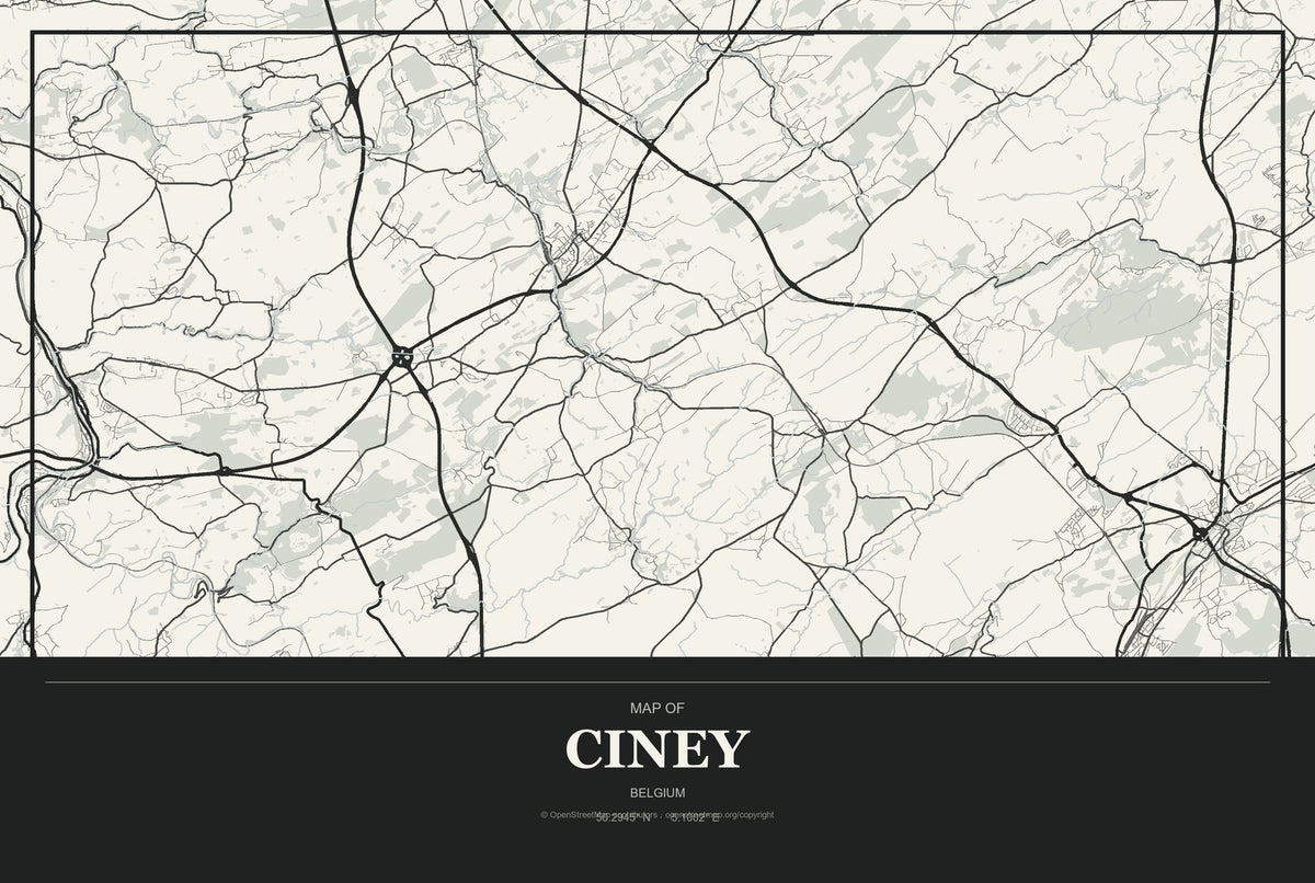 Ciney, Belgium City Map Aluminum Sign in Museum Plaque style