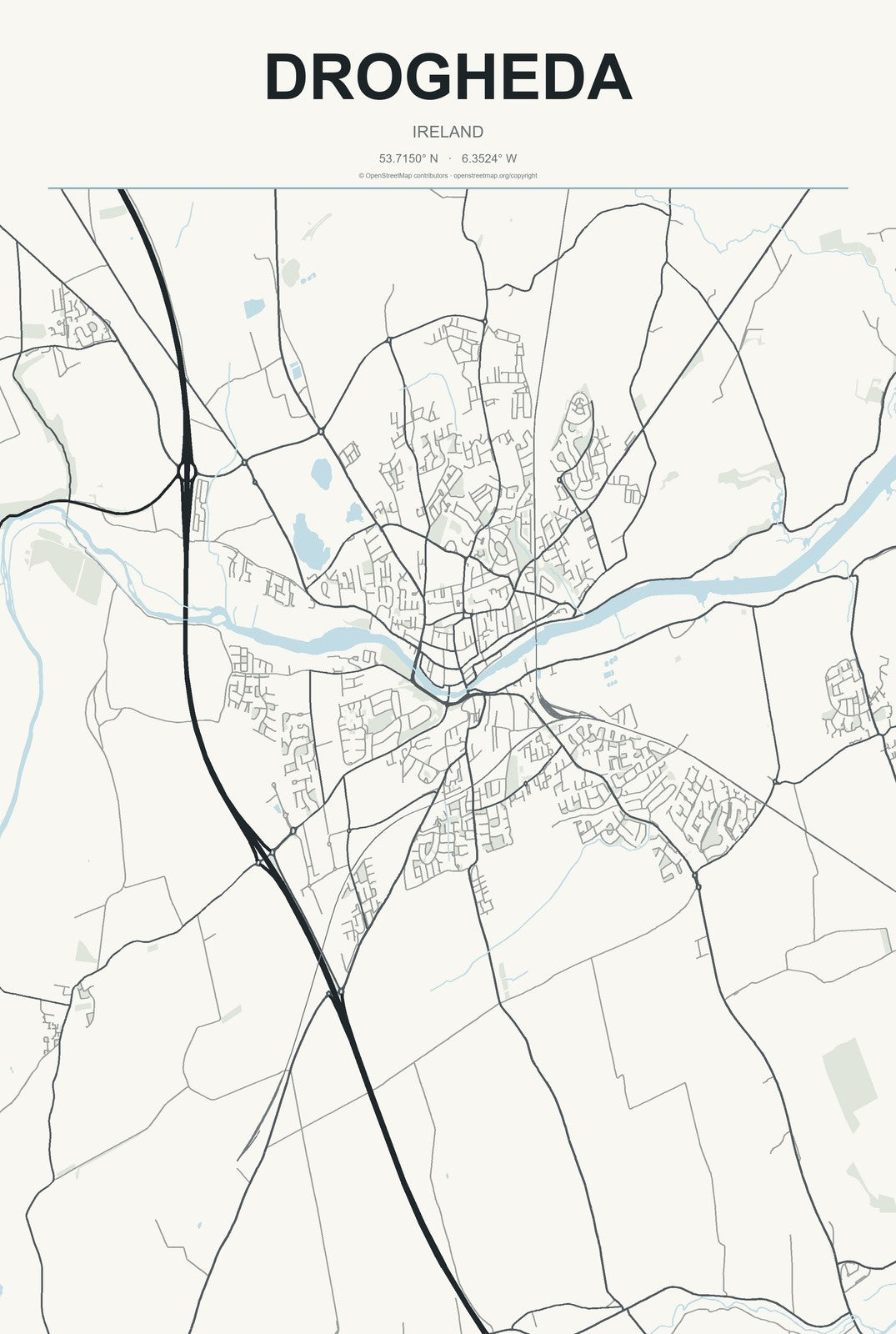 Drogheda, Ireland City Map Aluminum Sign in Headline Atlas style