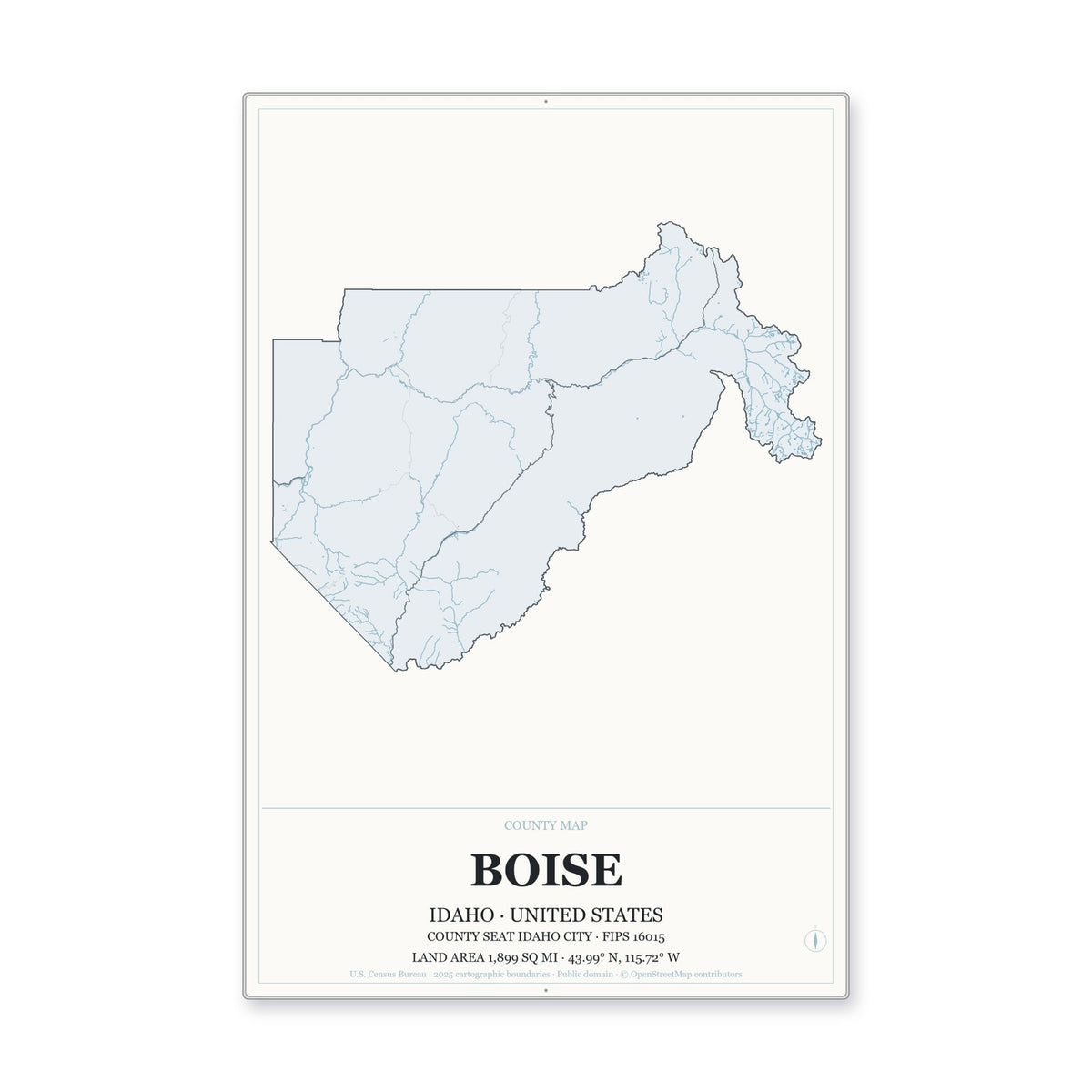 Boise County, Idaho Map Aluminum Sign in Gallery Air style