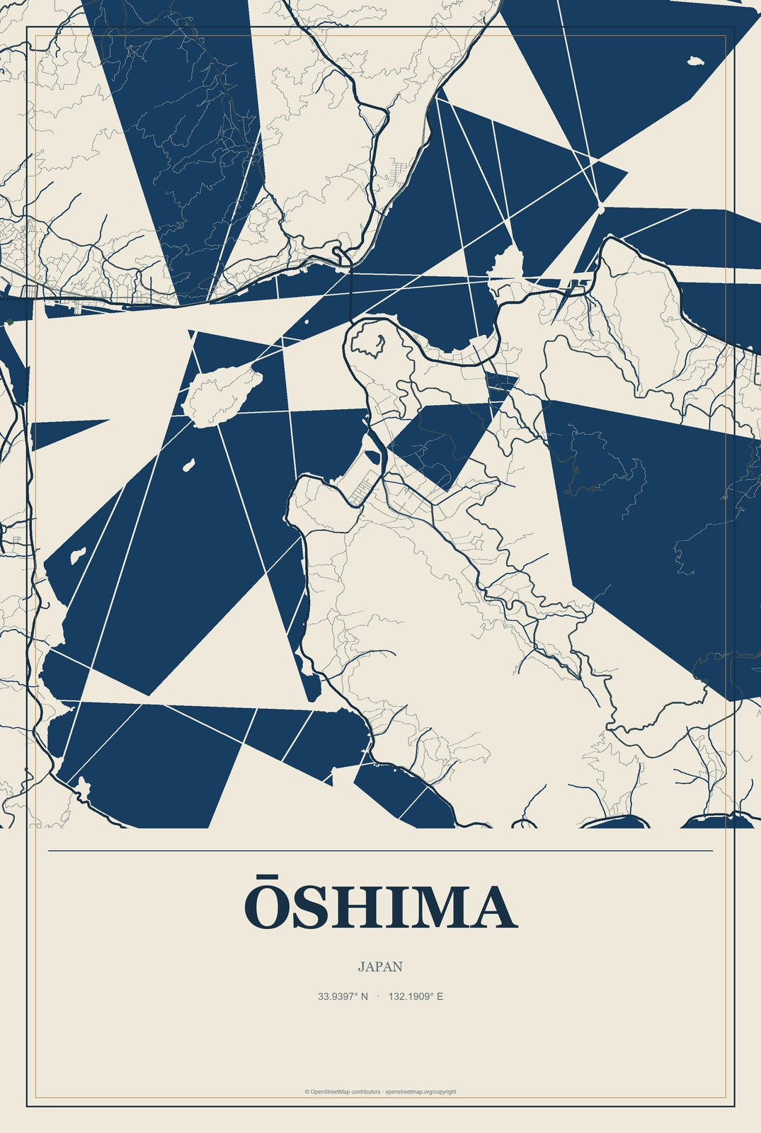 Ōshima, Japan City Map Aluminum Sign in Coastal Cutout style