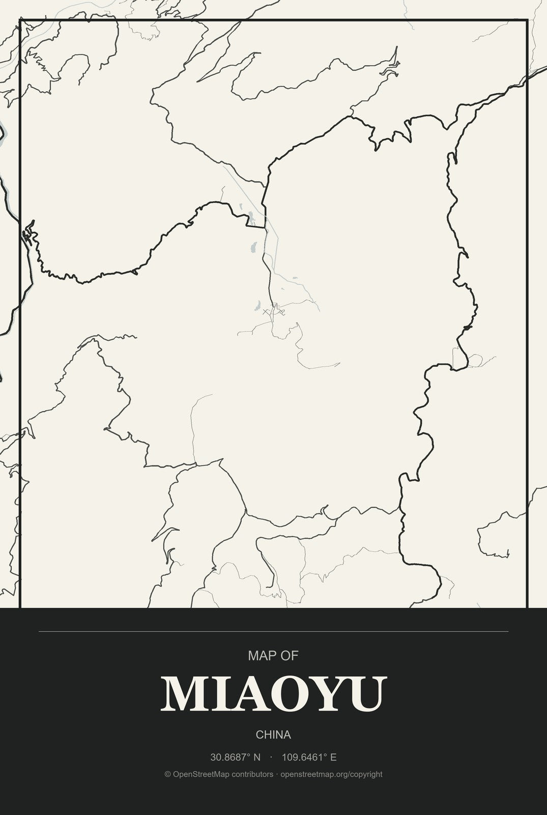 Miaoyu, China City Map Aluminum Sign in Museum Plaque style