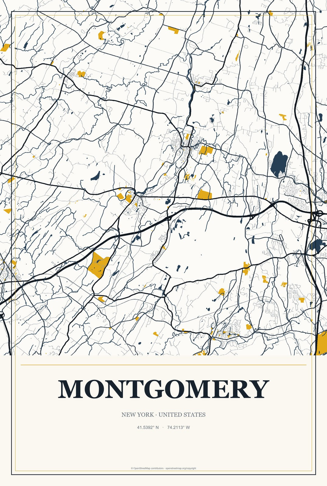 Montgomery, New York City Map Aluminum Sign in Citrine Modern style