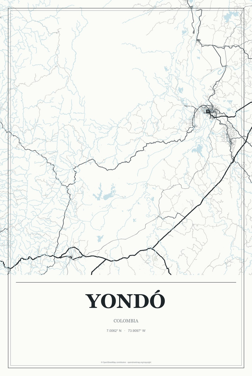 Yondó, Colombia City Map Aluminum Sign in Gallery Air style