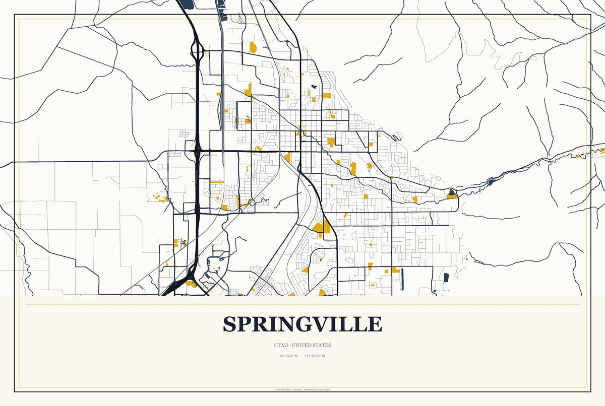 Springville, Utah City Map Aluminum Sign in Citrine Modern style