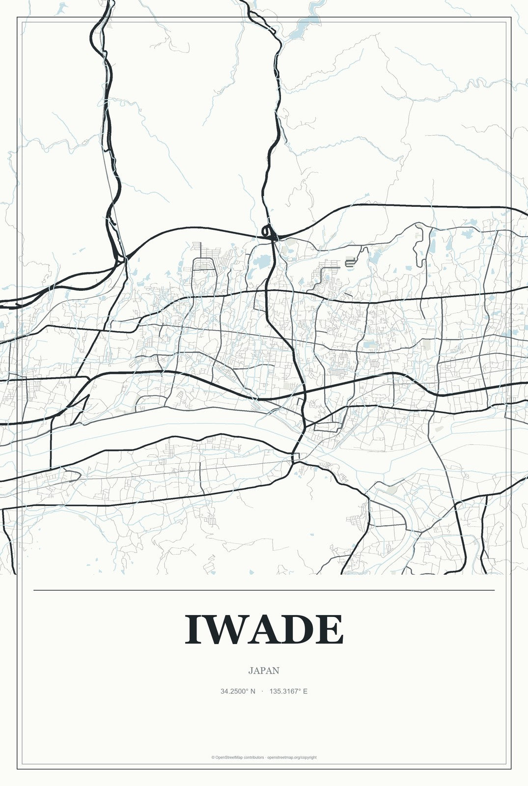 Iwade, Japan City Map Aluminum Sign in Gallery Air style
