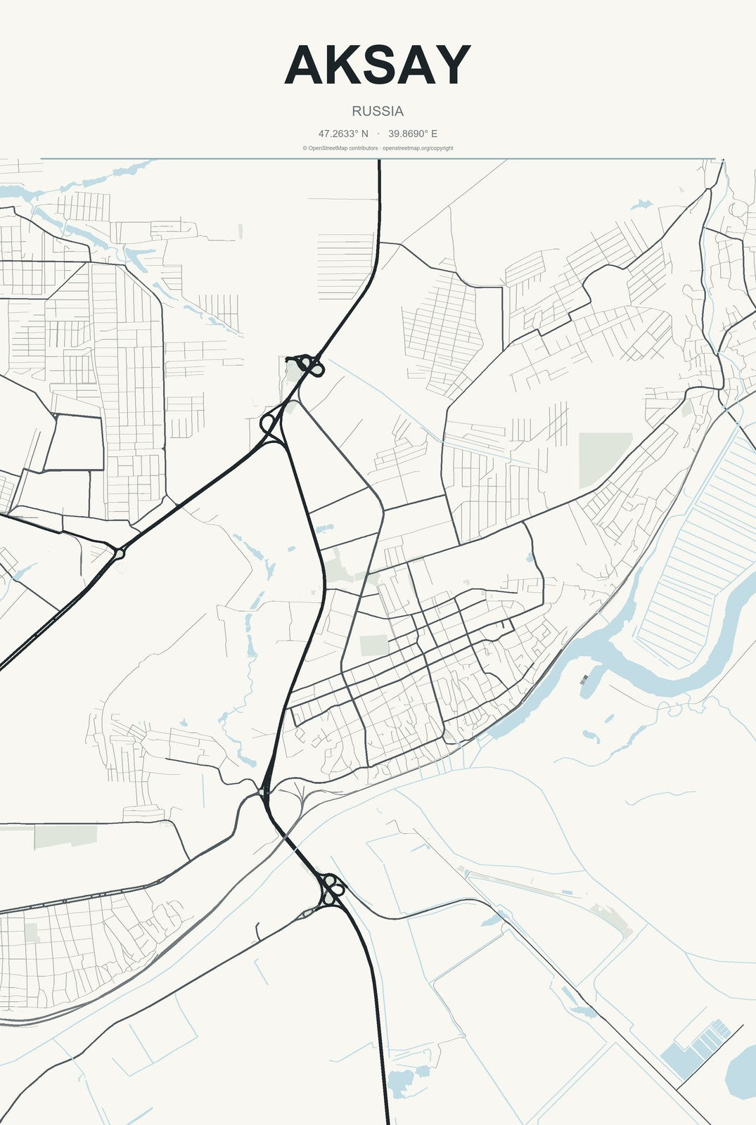 Aksay, Russia City Map Aluminum Sign in Headline Atlas style