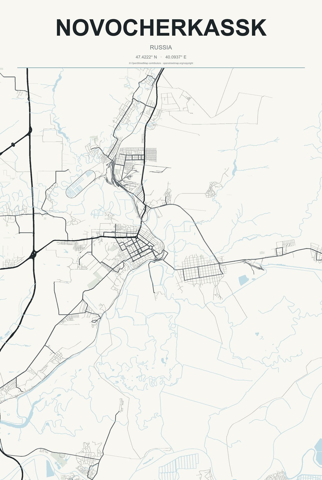 Novocherkassk, Russia City Map Aluminum Sign in Headline Atlas style