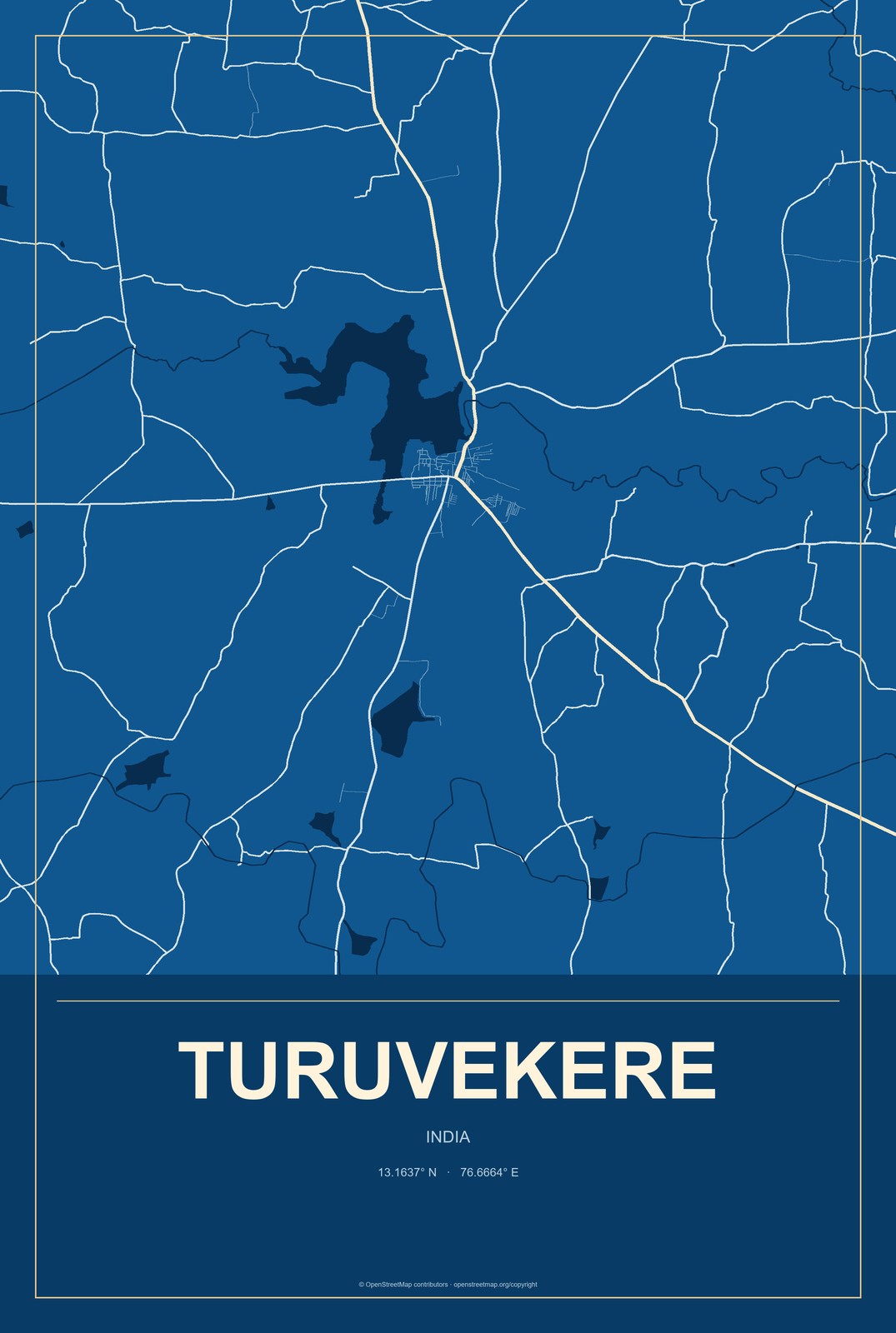 Turuvekere, India City Map Aluminum Sign in Harbor Cobalt style