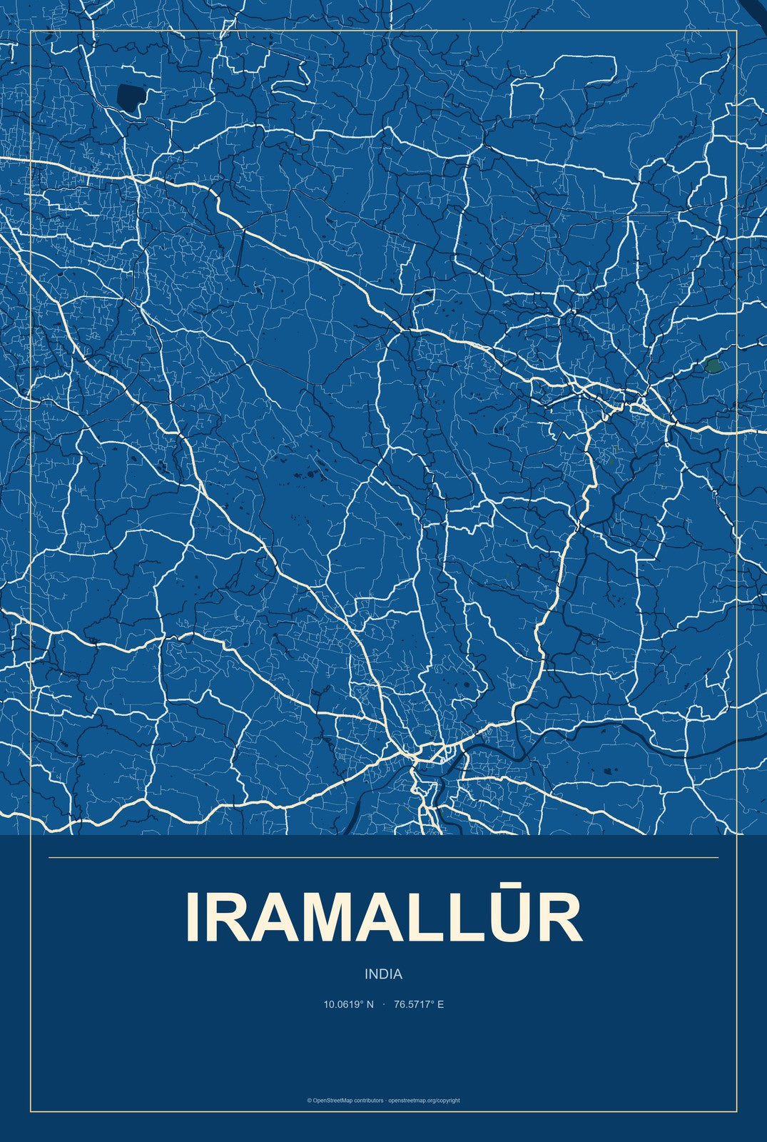 Iramallūr, India City Map Aluminum Sign in Harbor Cobalt style