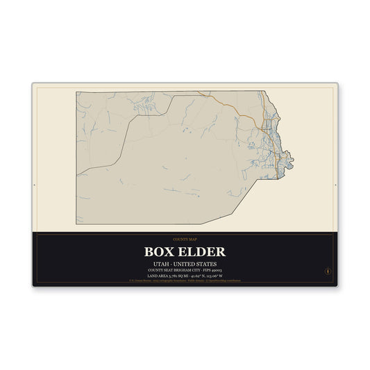 Box Elder County, Utah Map Aluminum Sign in Museum Plaque style