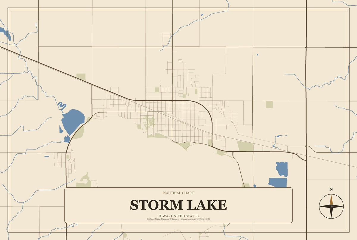 Storm Lake, Iowa City Map Aluminum Sign in Heritage Nautical style