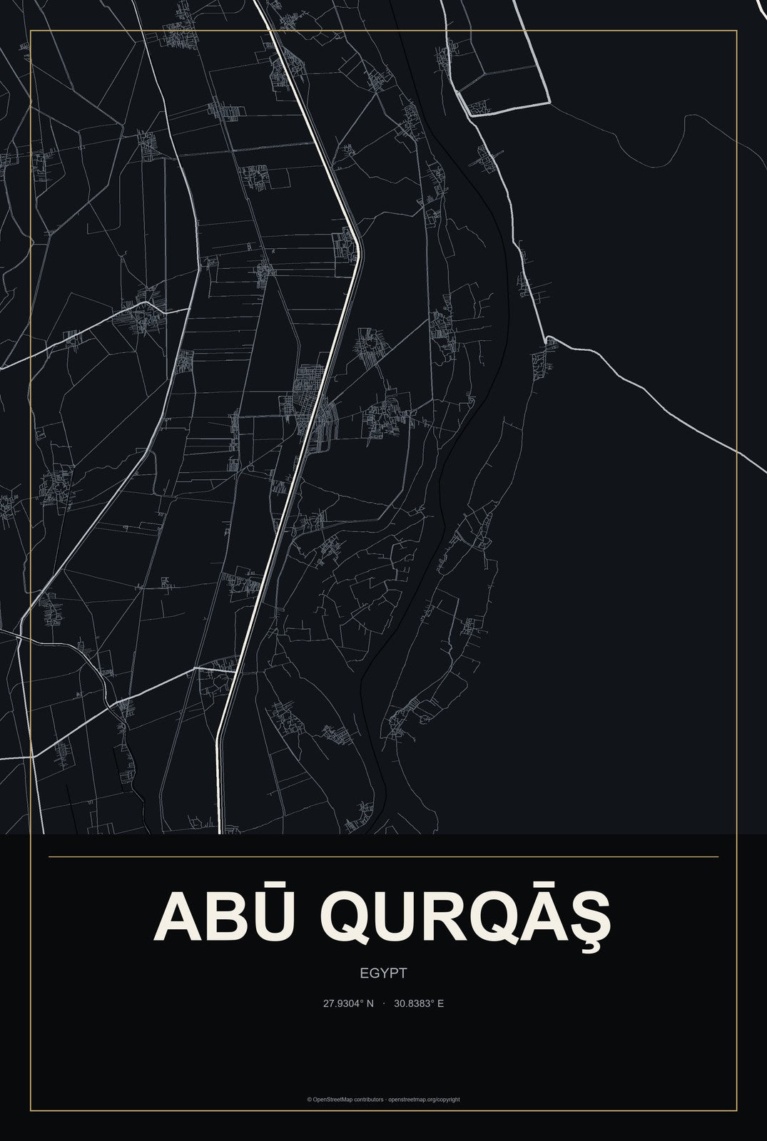 Abū Qurqāş, Egypt City Map Aluminum Sign in Metropolitan Noir style