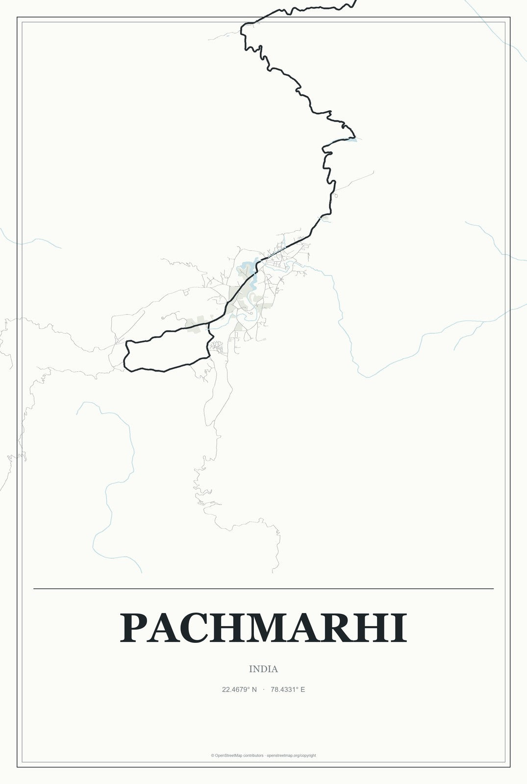 Pachmarhi, India City Map Aluminum Sign in Gallery Air style