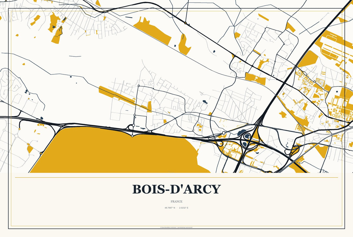 Bois-d'Arcy, France City Map Aluminum Sign in Citrine Modern style