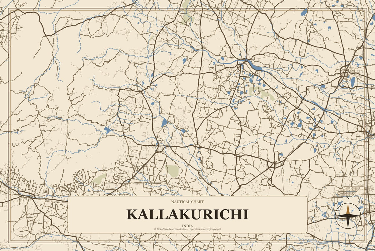 Kallakurichi, India City Map Aluminum Sign in Heritage Nautical style