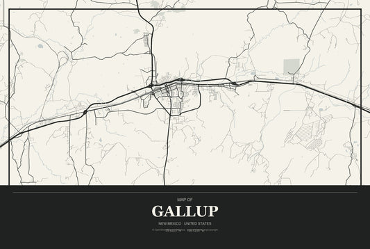 Gallup, New Mexico City Map Aluminum Sign in Museum Plaque style
