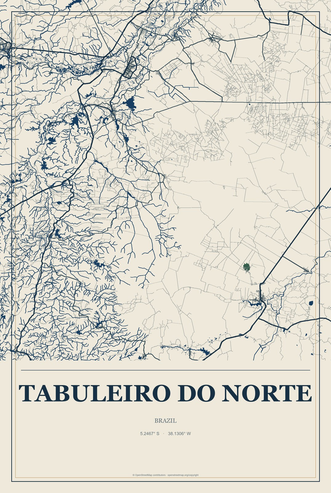 Tabuleiro do Norte, Brazil City Map Aluminum Sign in Coastal Cutout style