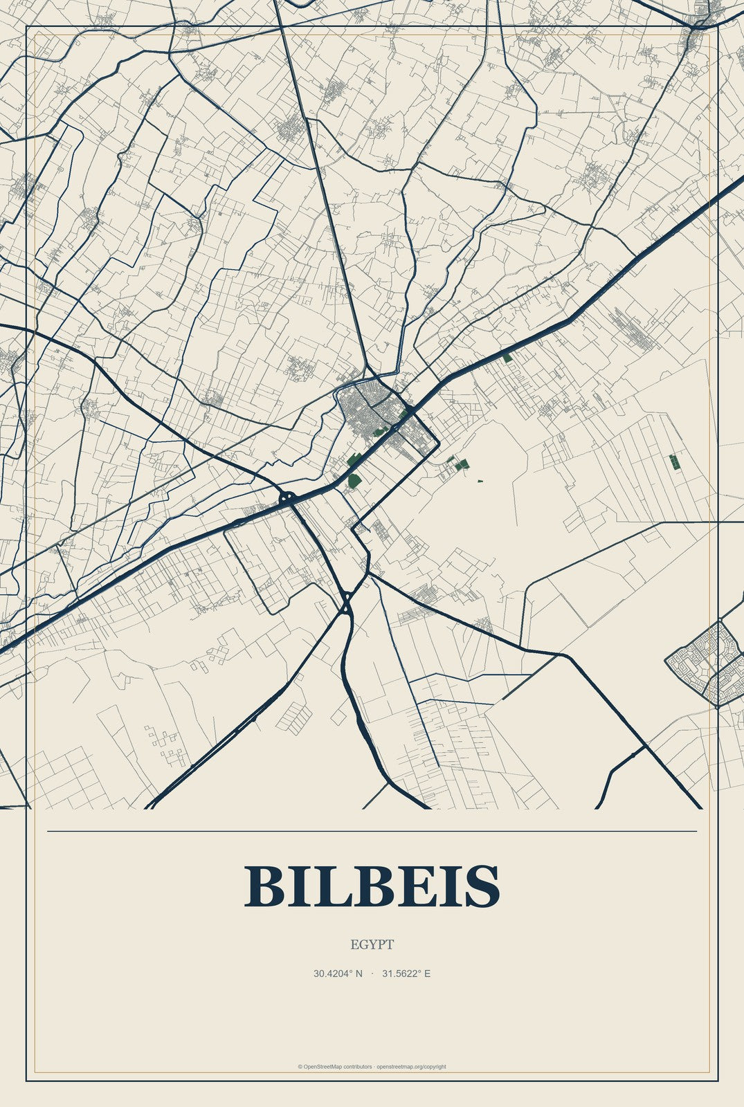 Bilbeis, Egypt City Map Aluminum Sign in Coastal Cutout style