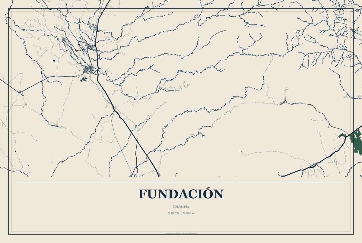 Fundación, Colombia City Map Aluminum Sign in Coastal Cutout style