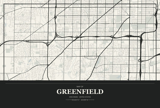 Greenfield, Wisconsin City Map Aluminum Sign in Museum Plaque style
