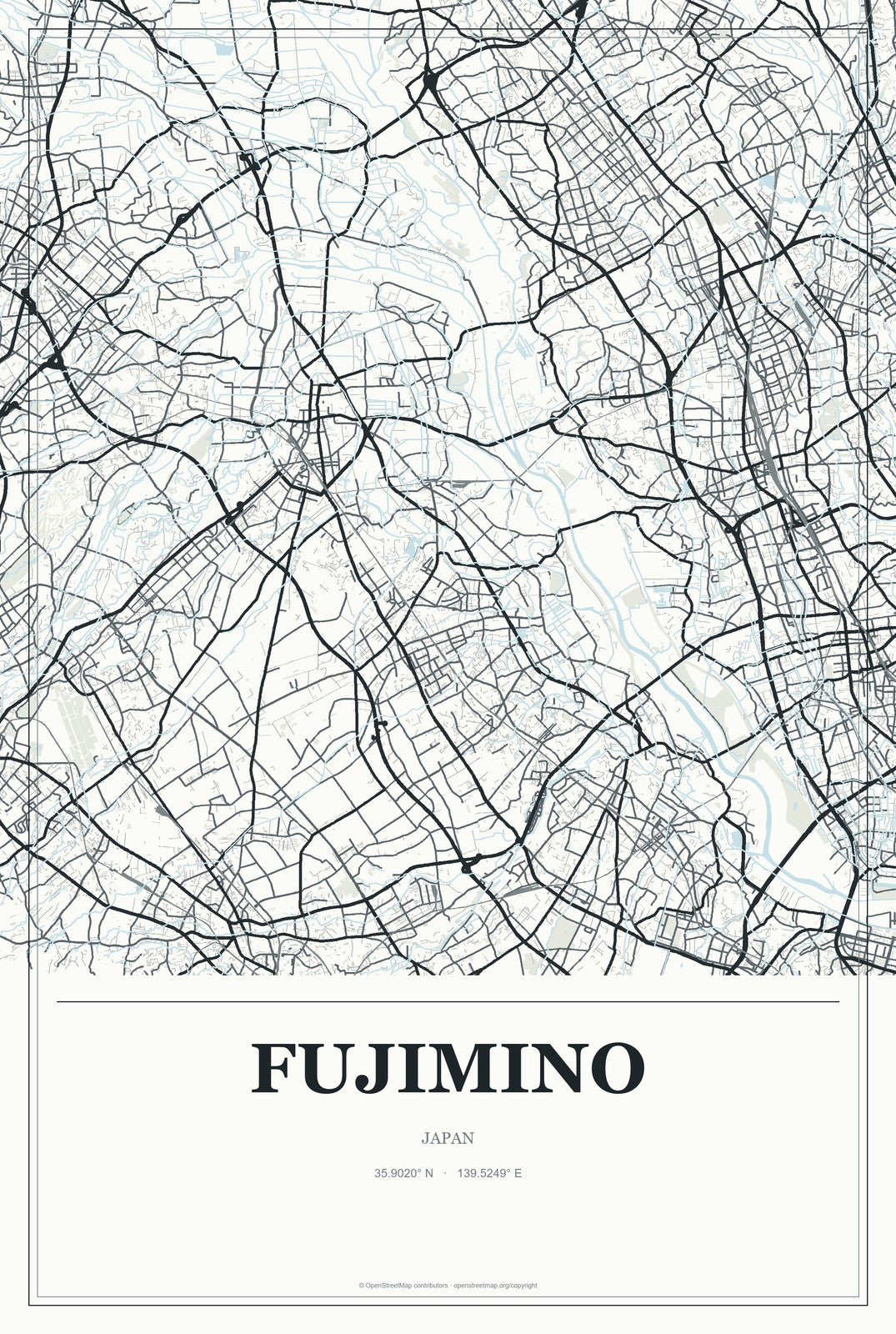 Fujimino, Japan City Map Aluminum Sign in Gallery Air style