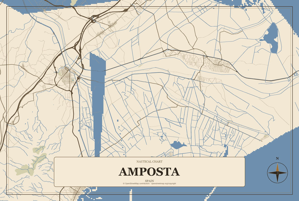 Amposta, Spain City Map Aluminum Sign in Heritage Nautical style