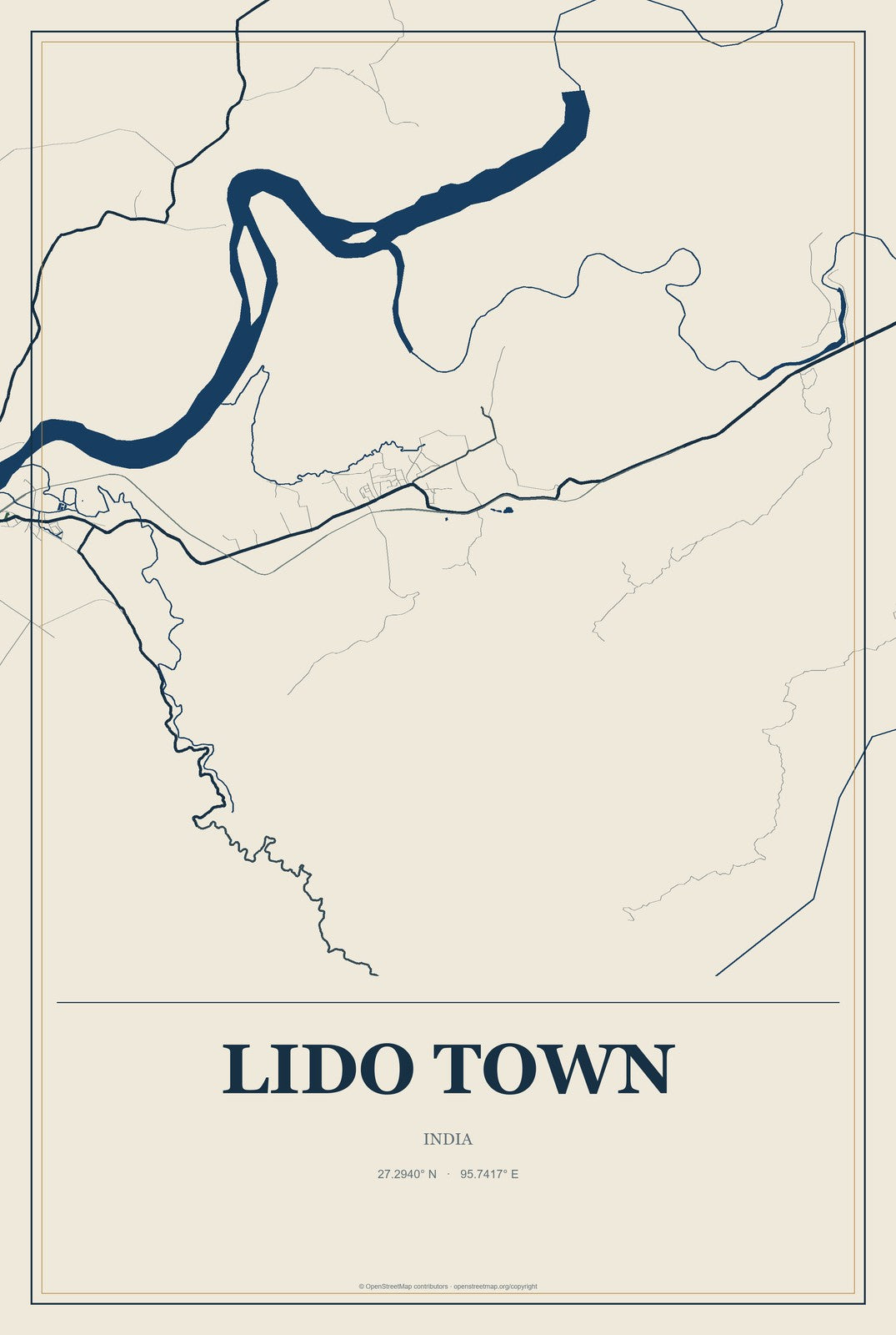Lido Town, India City Map Aluminum Sign in Coastal Cutout style