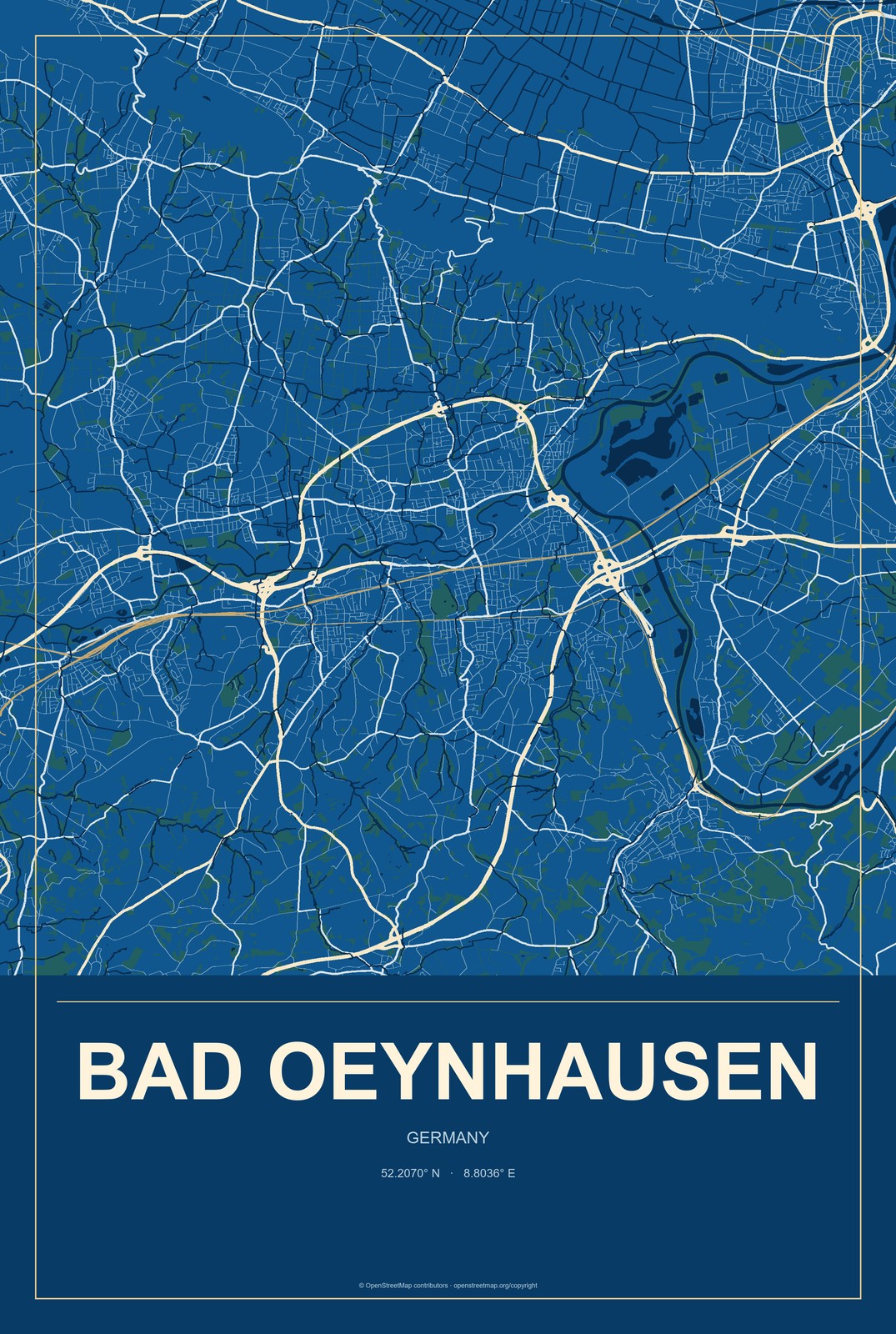 Bad Oeynhausen, Germany City Map Aluminum Sign in Harbor Cobalt style