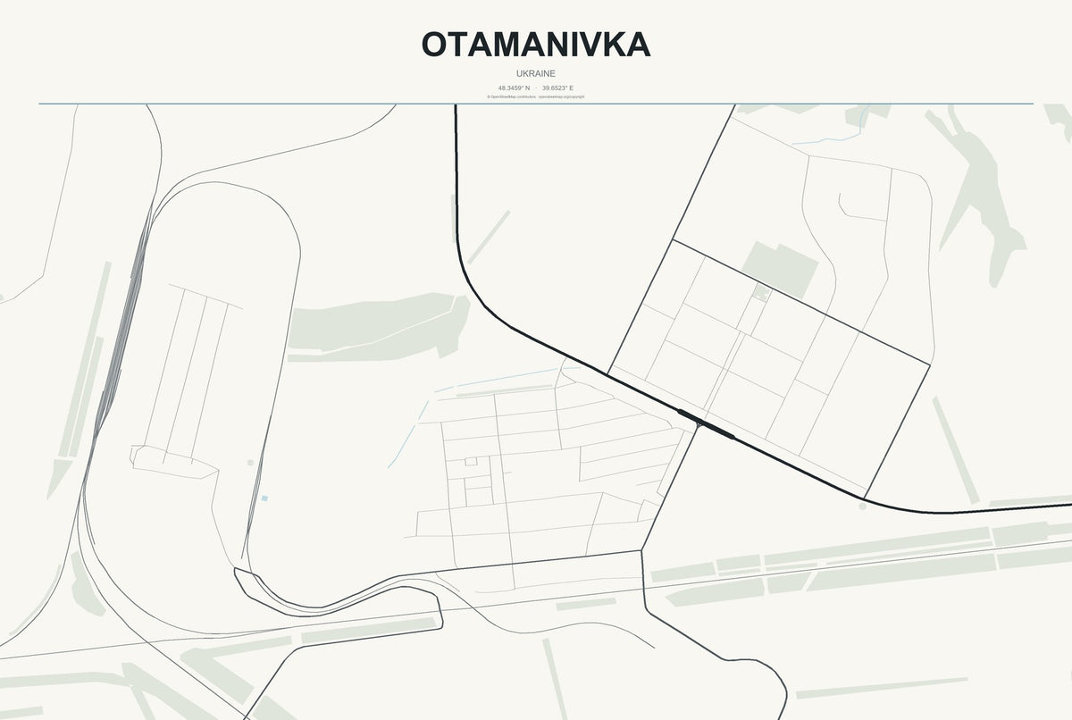 Otamanivka, Ukraine City Map Aluminum Sign in Headline Atlas style