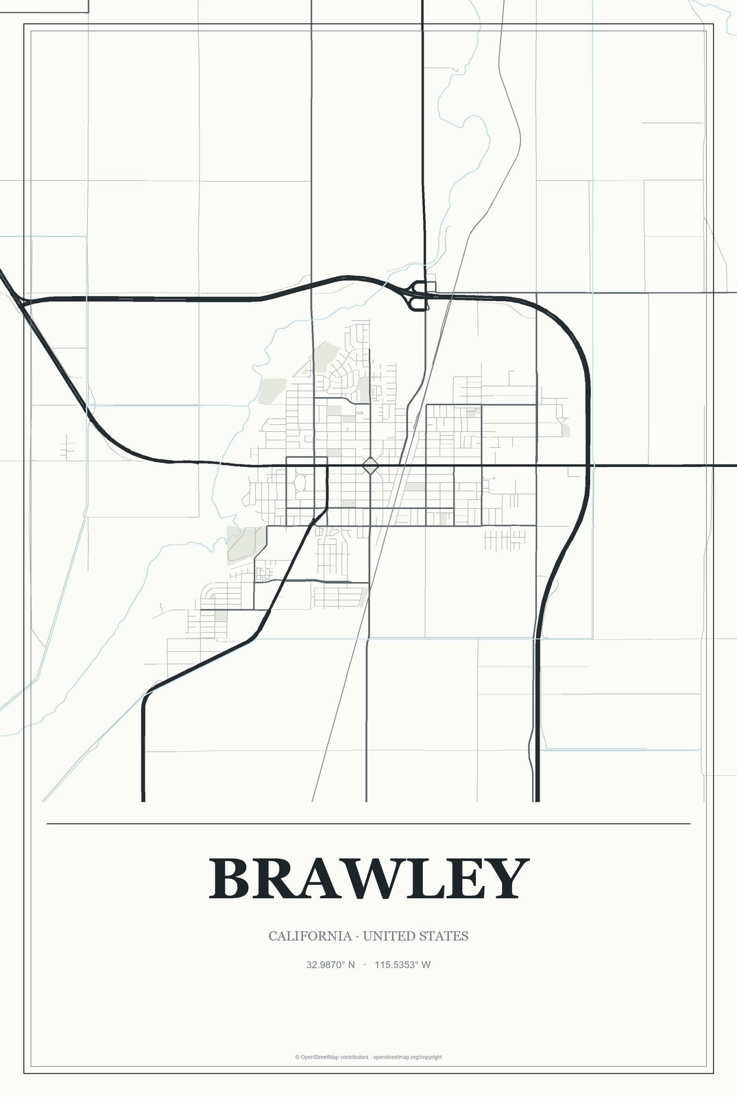 Brawley, California City Map Aluminum Sign in Gallery Air style