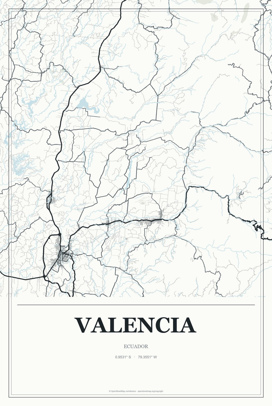 Valencia, Ecuador City Map Aluminum Sign in Gallery Air style