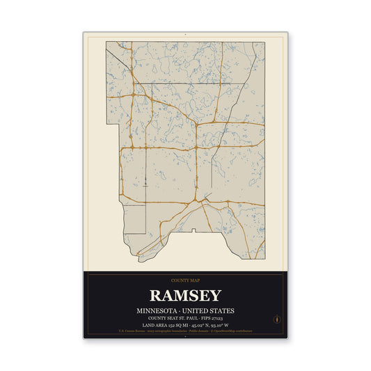 Ramsey County, Minnesota Map Aluminum Sign in Museum Plaque style