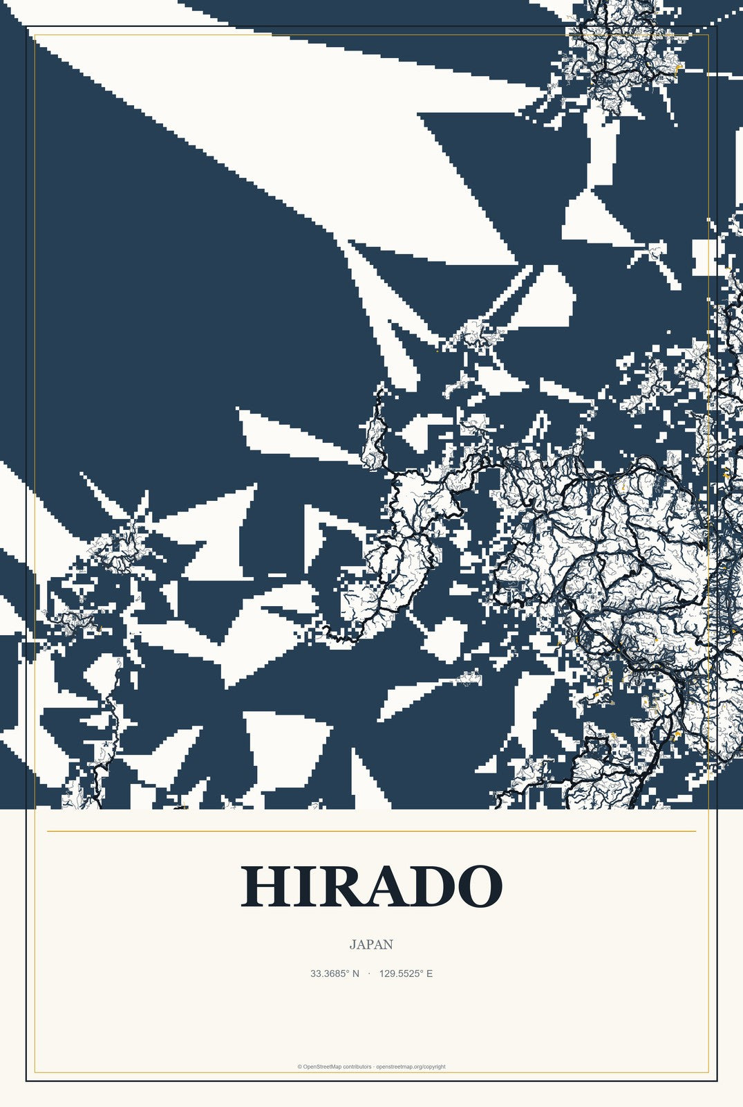 Hirado, Japan City Map Aluminum Sign in Citrine Modern style