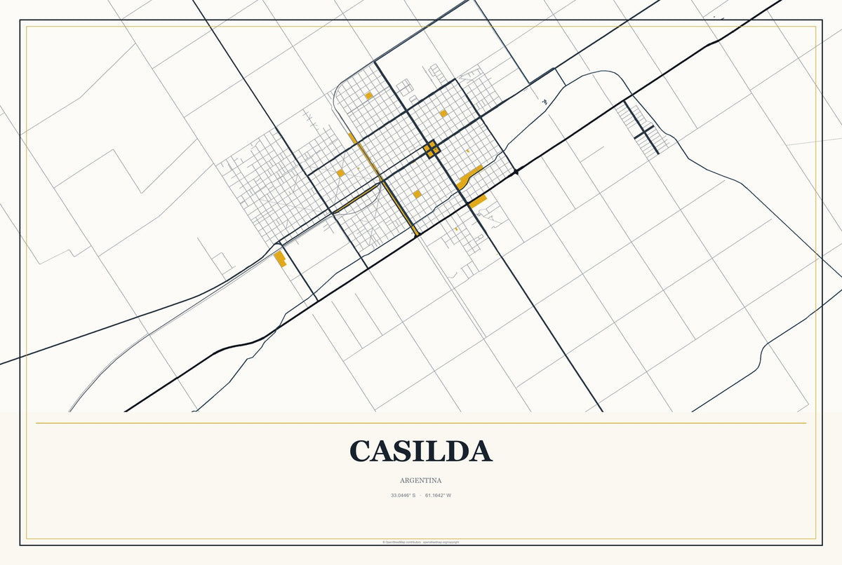 Casilda, Argentina City Map Aluminum Sign in Citrine Modern style