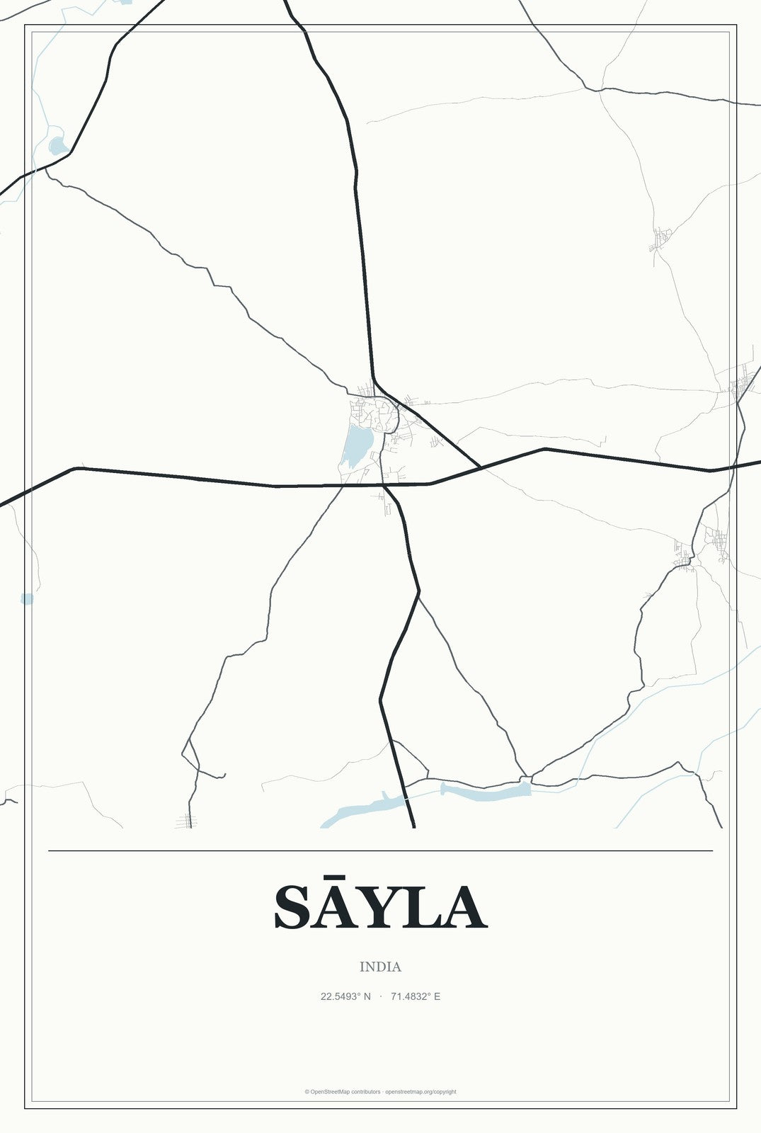 Sāyla, India City Map Aluminum Sign in Gallery Air style
