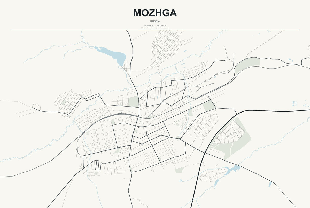 Mozhga, Russia City Map Aluminum Sign in Headline Atlas style