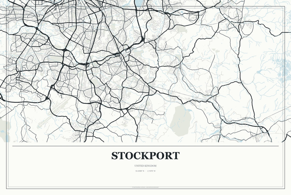 Stockport, United Kingdom City Map Aluminum Sign in Gallery Air style