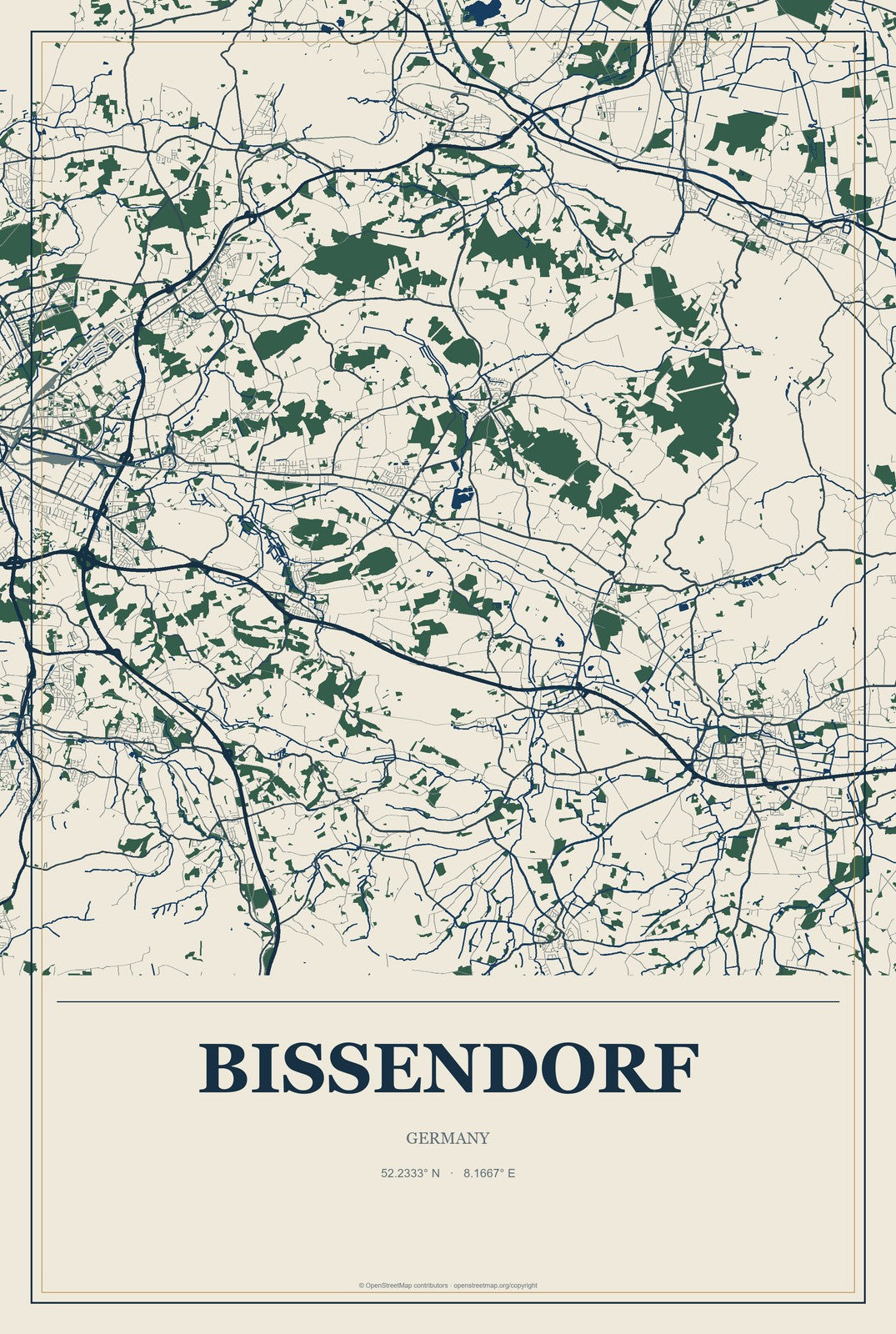 Bissendorf, Germany City Map Aluminum Sign in Coastal Cutout style
