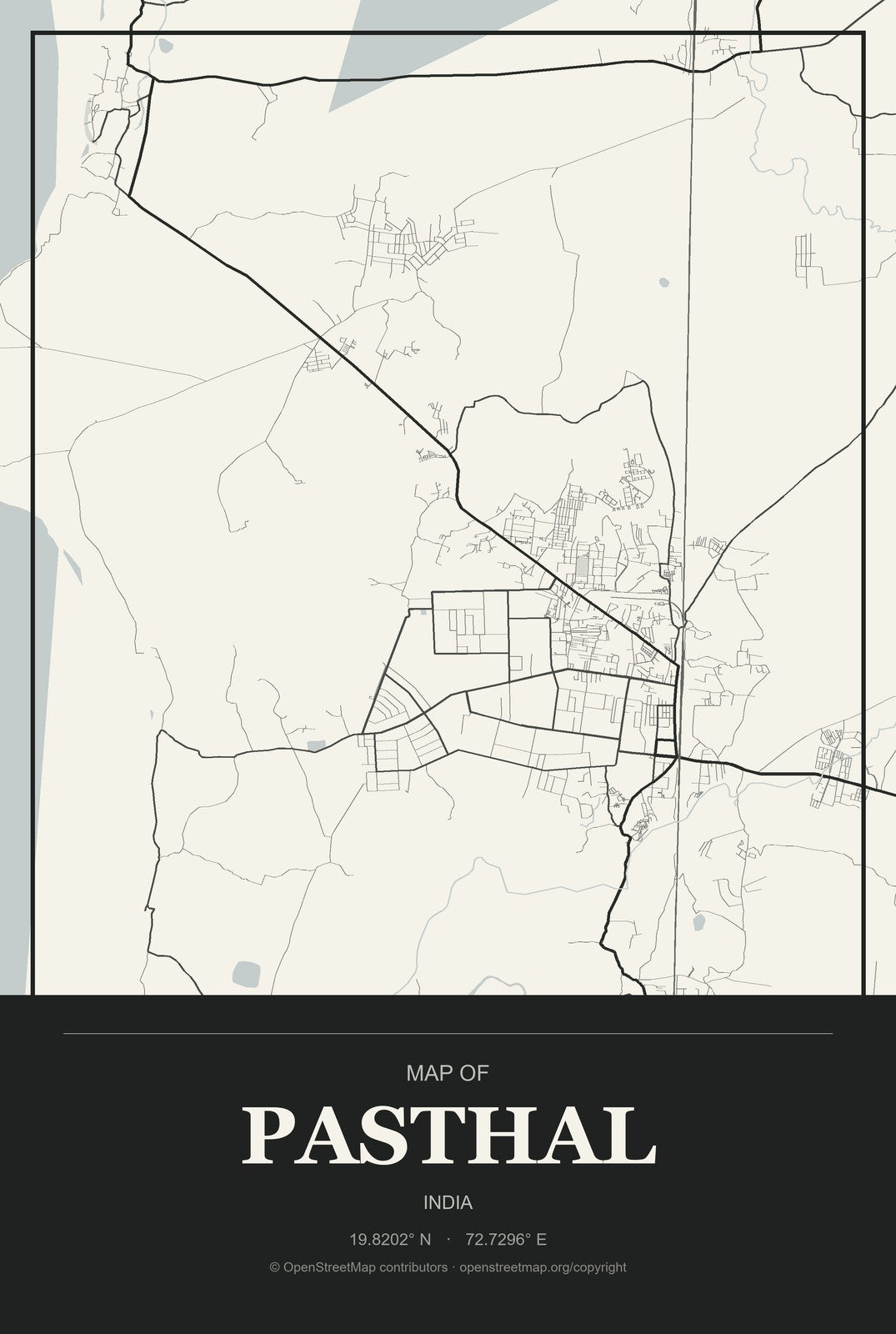 Pasthal, India City Map Aluminum Sign in Museum Plaque style