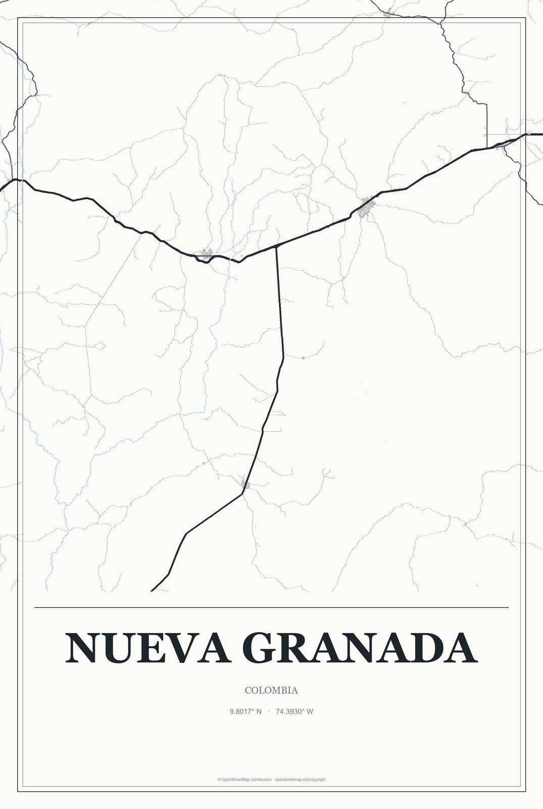 Nueva Granada, Colombia City Map Aluminum Sign in Gallery Air style