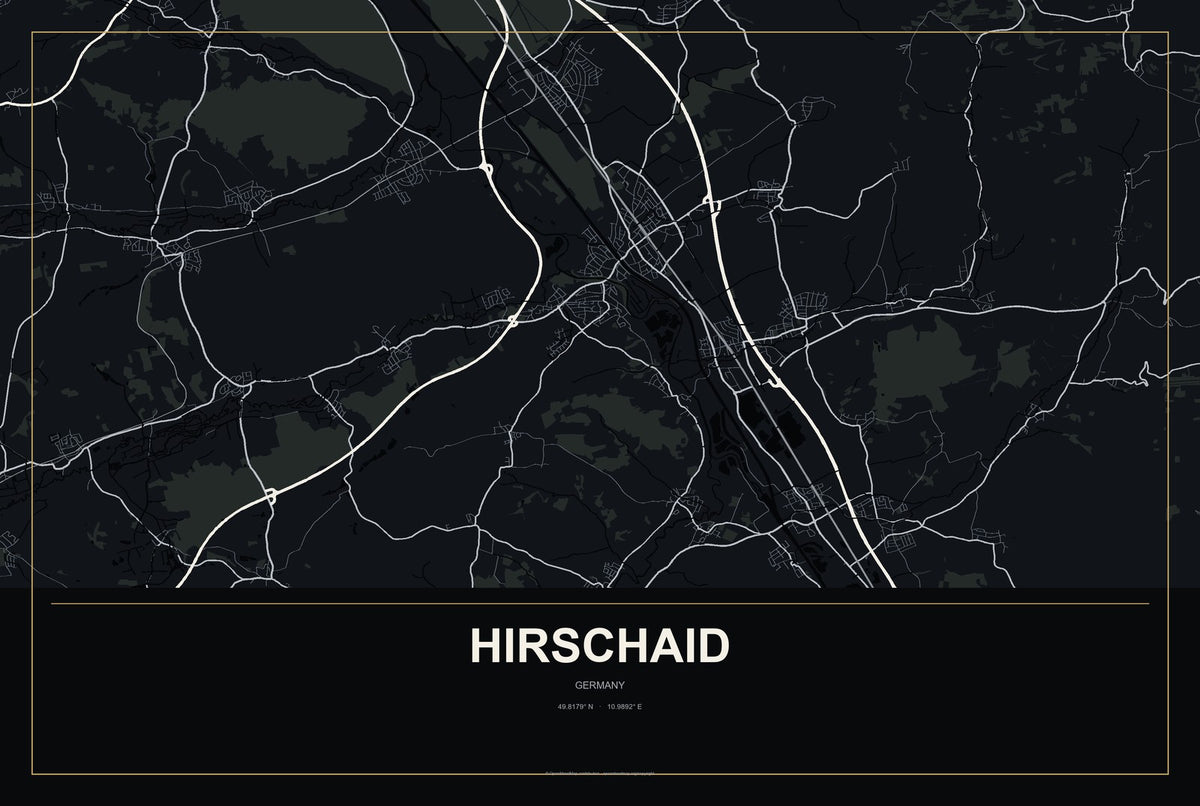 Hirschaid, Germany City Map Aluminum Sign in Metropolitan Noir style