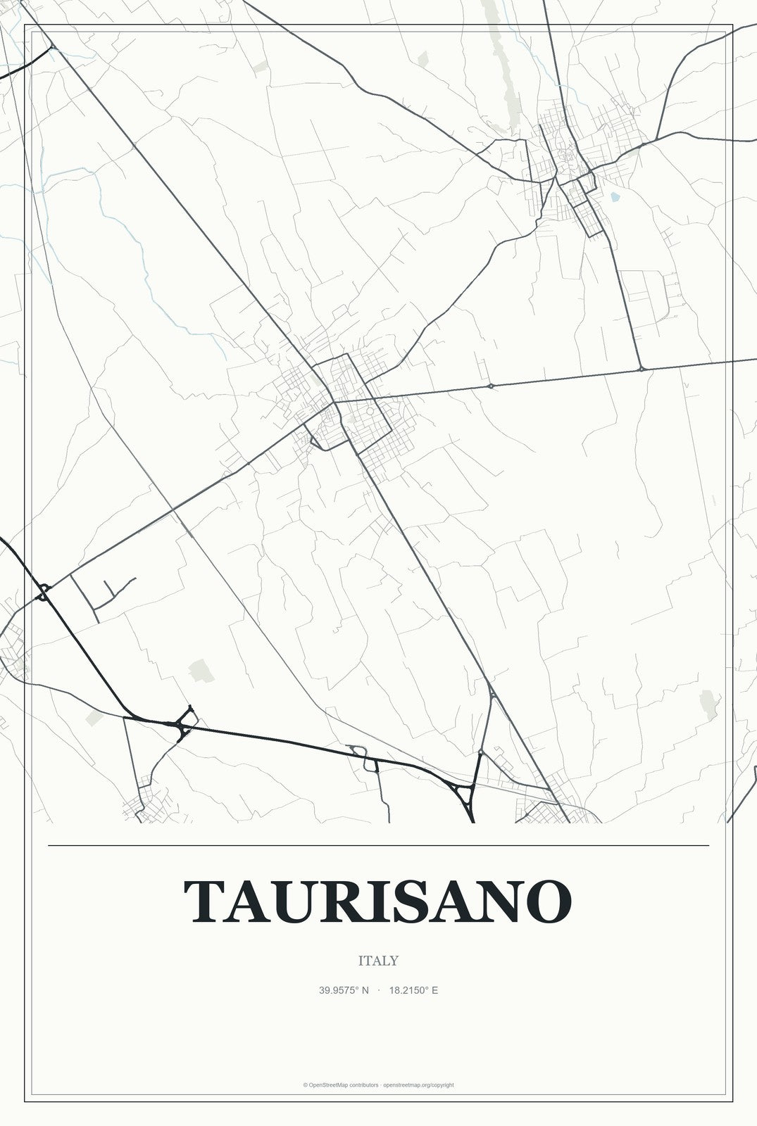 Taurisano, Italy City Map Aluminum Sign in Gallery Air style