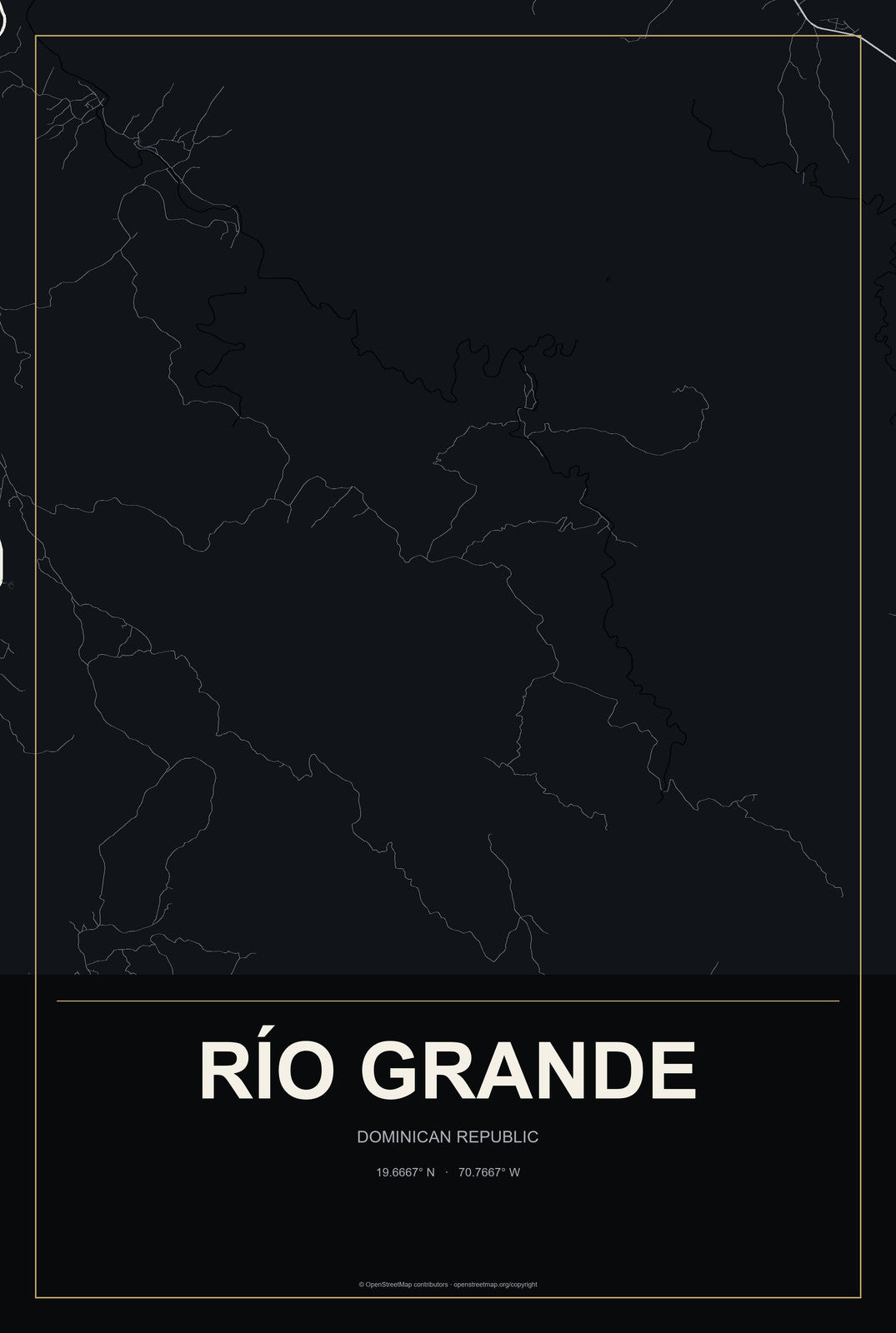 Río Grande, Dominican Republic City Map Aluminum Sign in Metropolitan Noir style