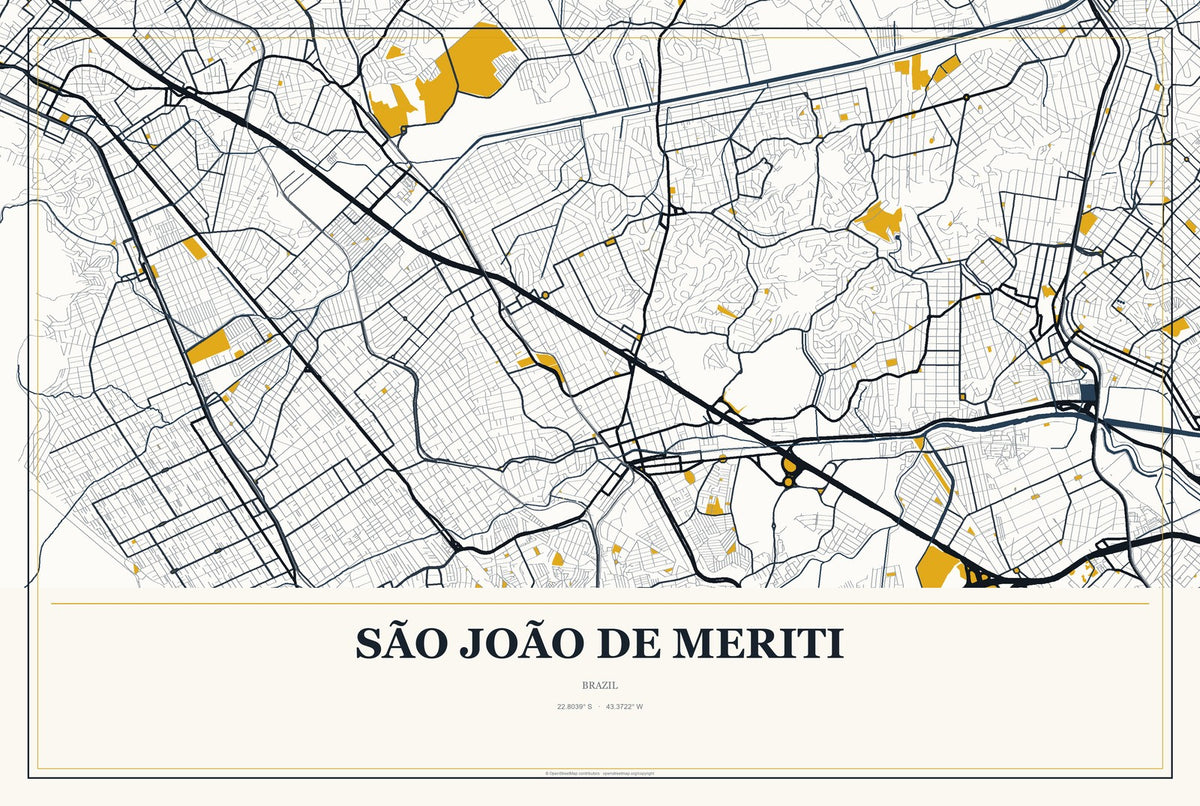 São João de Meriti, Brazil City Map Aluminum Sign in Citrine Modern style