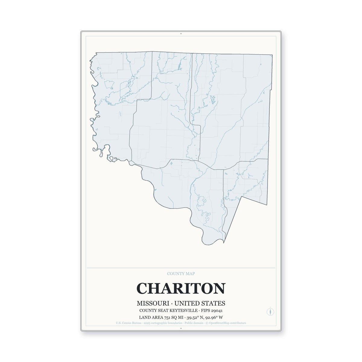 Chariton County, Missouri Map Aluminum Sign in Gallery Air style
