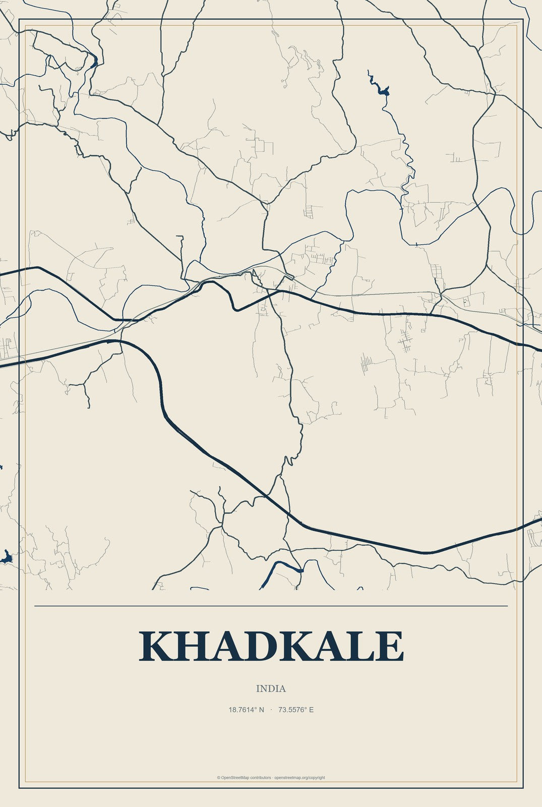 Khadkale, India City Map Aluminum Sign in Coastal Cutout style